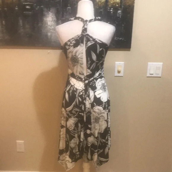 Nani Kai Hawaii Floral Halter Dress Asymmetrical Hem Open Back w/Tie Belt -M - Picture 2 of 11